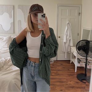 Forest green plaid button down